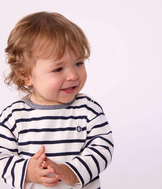 T-shirt a maniche lunghe in cotone a righe Petit Bateau