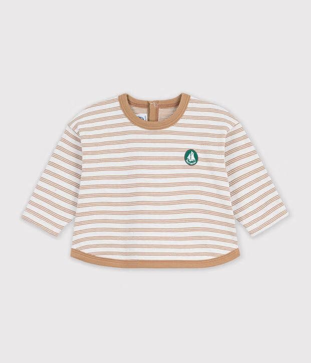 T-shirt a maniche lunghe in cotone a righe Petit Bateau