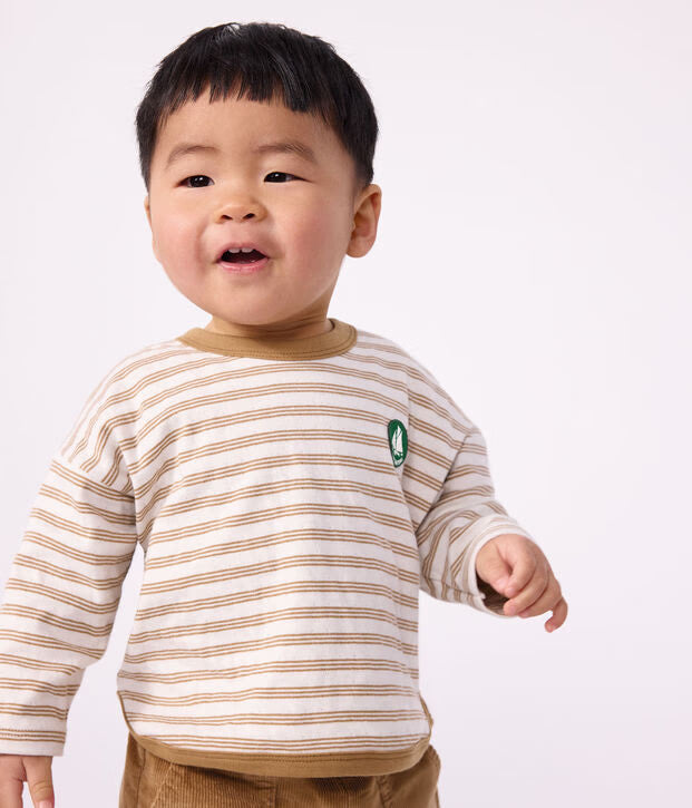 T-shirt a maniche lunghe in cotone a righe Petit Bateau
