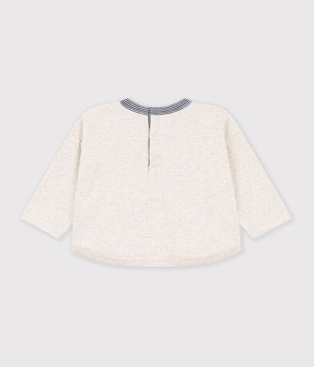 T-shirt a maniche lunghe in cotone tinta unita con motivo decorativo Petit Bateau