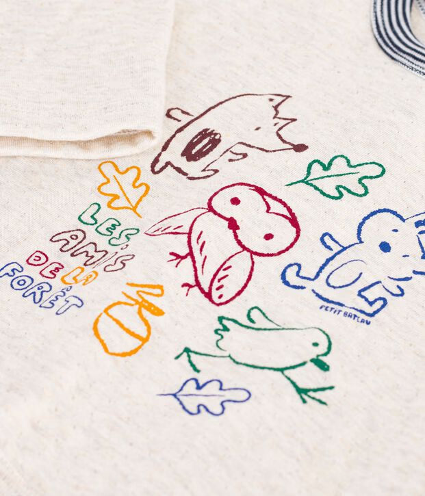 T-shirt a maniche lunghe in cotone tinta unita con motivo decorativo Petit Bateau
