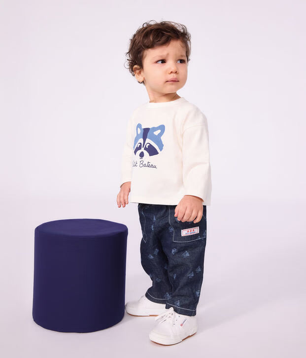 T-shirt a maniche lunghe in cotone tinta unita Petit Bateau