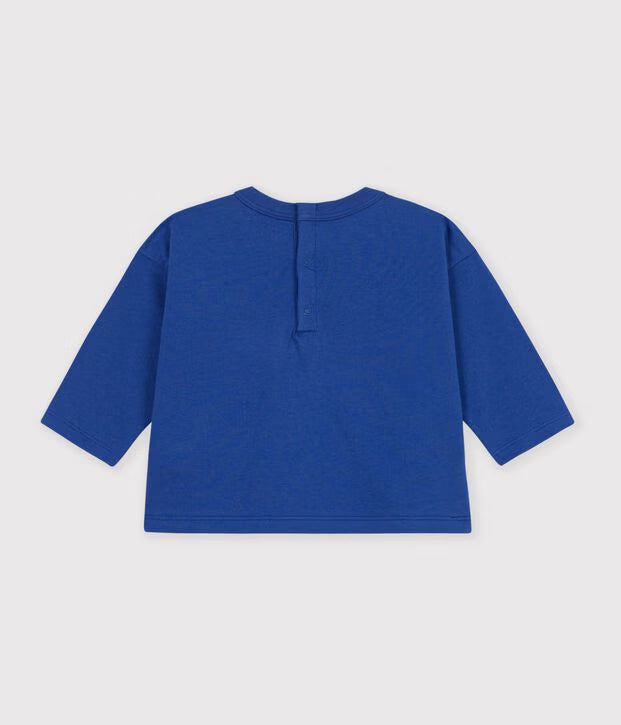 T-shirt a maniche lunghe in cotone tinta unita con motivo Petit Bateau