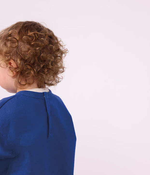 T-shirt a maniche lunghe in cotone tinta unita con motivo Petit Bateau