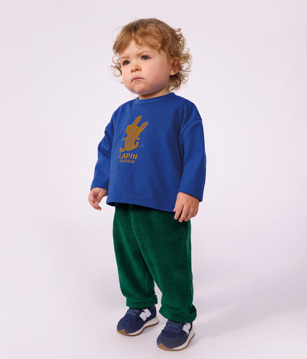 T-shirt a maniche lunghe in cotone tinta unita con motivo Petit Bateau