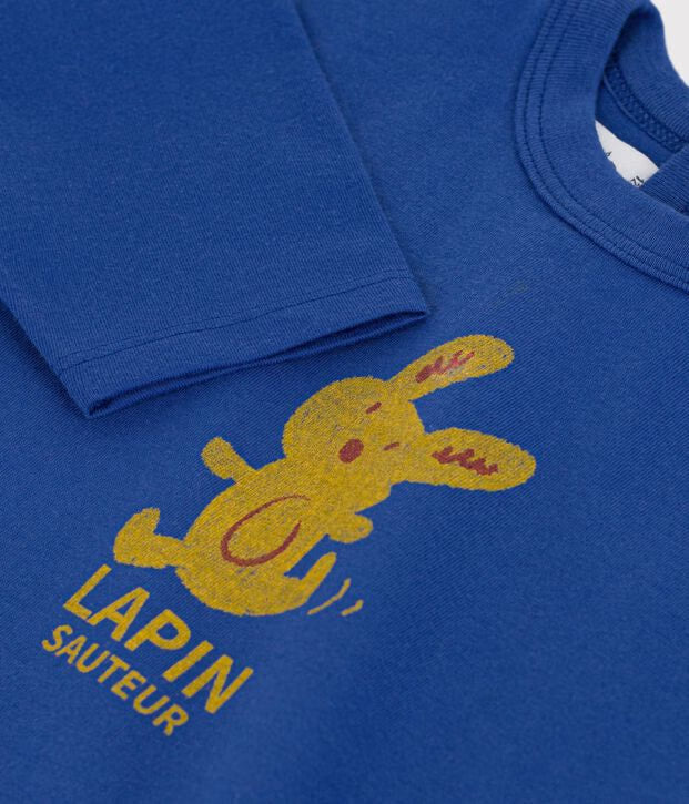 T-shirt a maniche lunghe in cotone tinta unita con motivo Petit Bateau