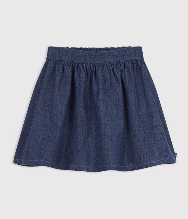Gonna corta in denim tinta unita con motivo a stelle Petit Bateau