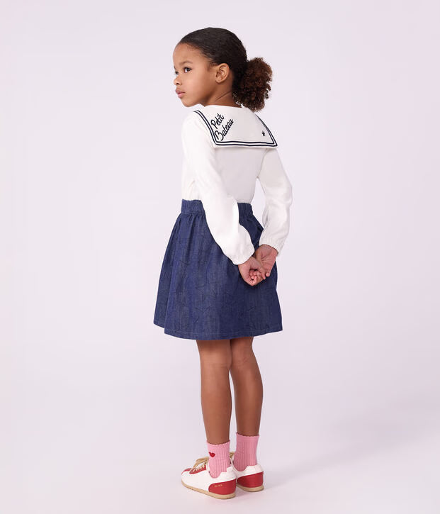 Gonna corta in denim tinta unita con motivo a stelle Petit Bateau
