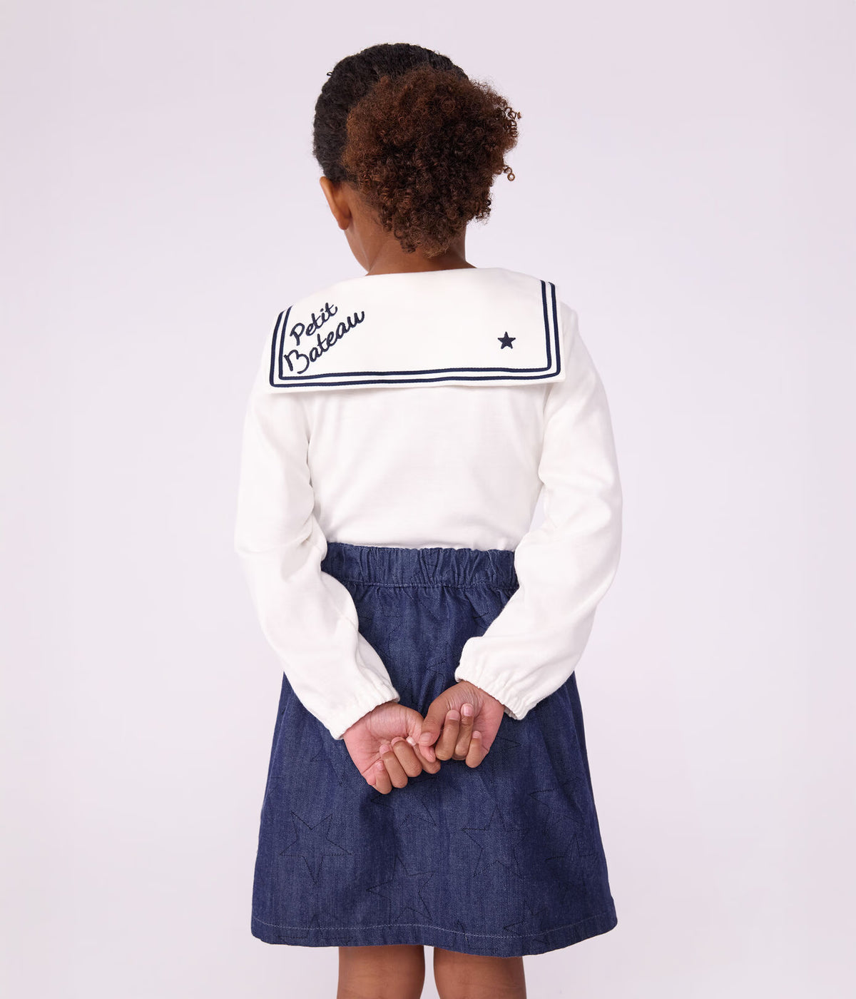 Gonna corta in denim tinta unita con motivo a stelle Petit Bateau