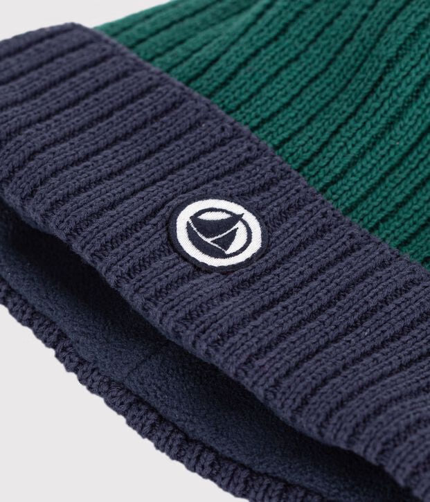 Cuffietta in maglia bicolore foderata in pile Petit Bateau