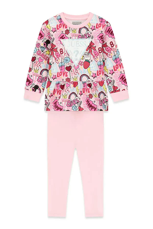 Completo Guess rosa da bambina felpa e leggings in cotone