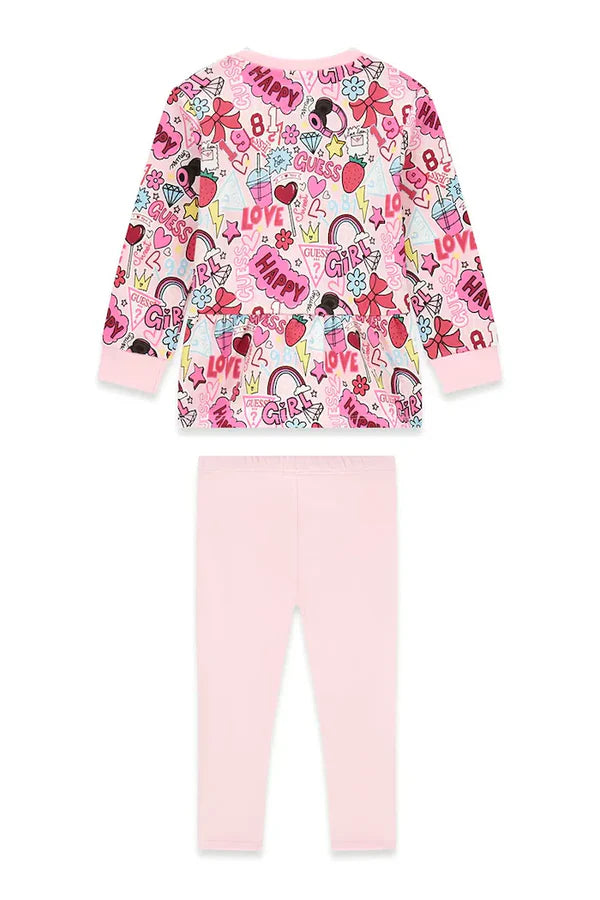 Completo Guess rosa da bambina felpa e leggings in cotone