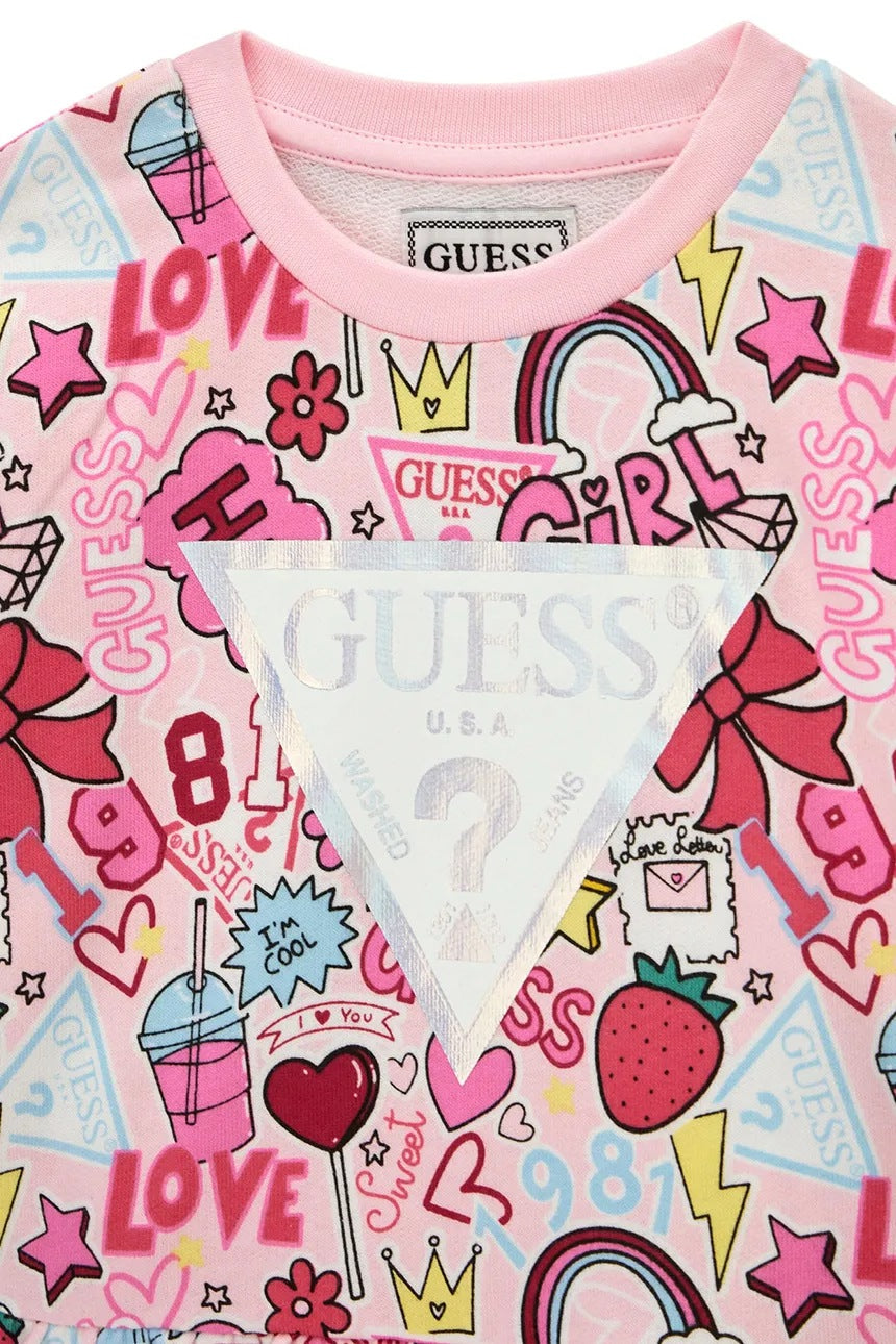 Completo Guess rosa da bambina felpa e leggings in cotone