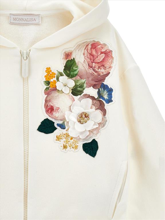 Felpa zip e Cappuccio con stampa floreale Monnalisa.