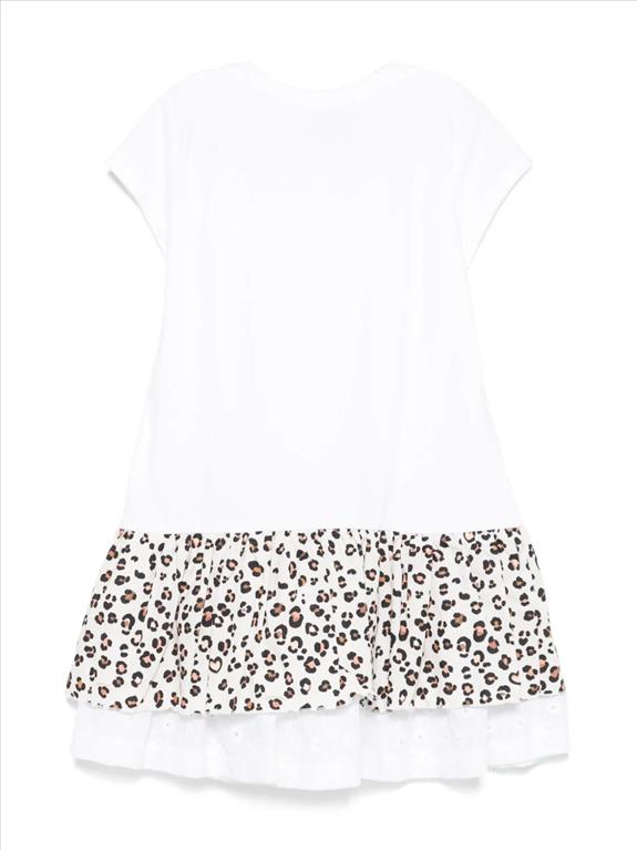 Abito per bambina Monnalisa bianco con ruches e dettaglio leopardato