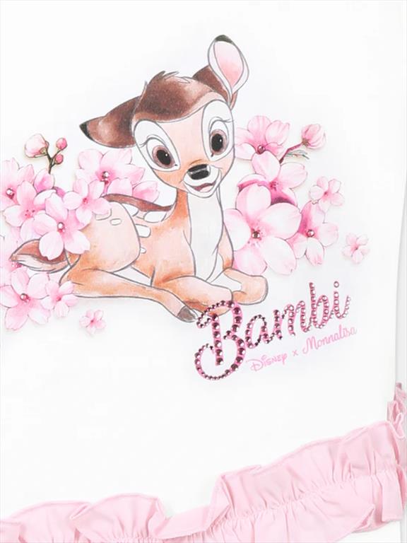 T-shirt bianca per bambina con Bambi e stampa floreale