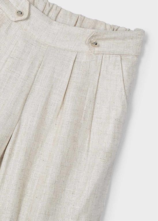 Beige Regular Fit Fabric Trousers.