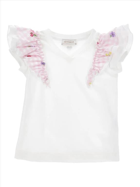 T-SHIRT PER BAMBINA MONNALISA BIANCA CON RUCHES.