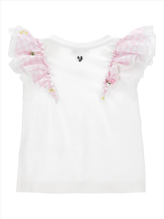 MONNALISA GIRL'S WHITE T-SHIRT WITH RUFFLES.