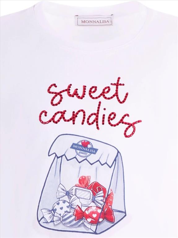T-SHIRT PER BAMBINA MONNALISA SWEET CANDIES BIANCA CON STAMPA GRAFICA
