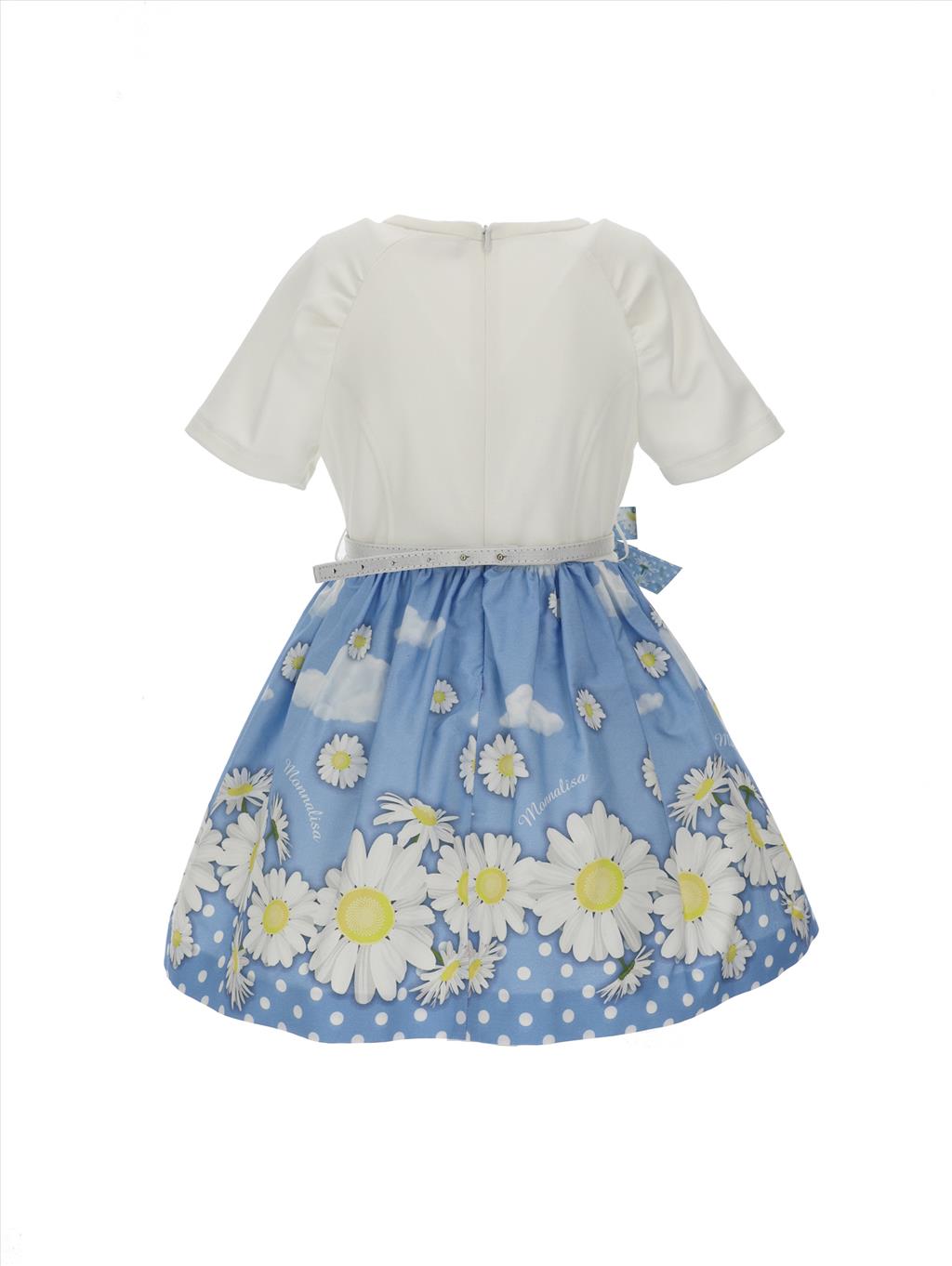 Abito Monnalisa bianco e celeste margherite