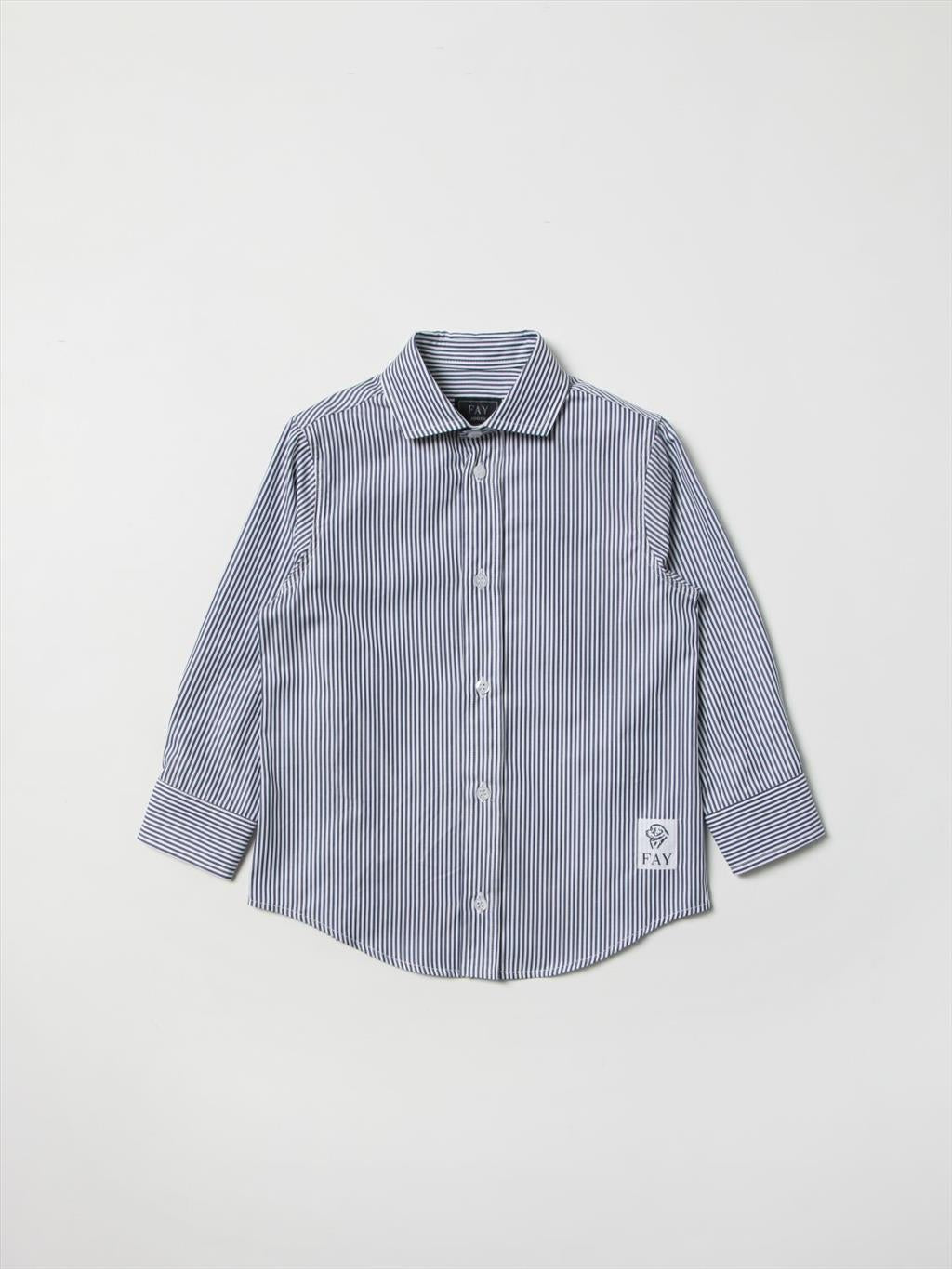 Fay camicia celeste a righe bambino in cotone.