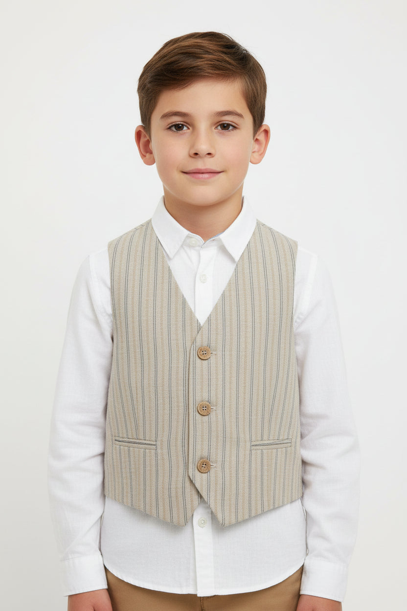 GILET BEIGE RIGHE BLU