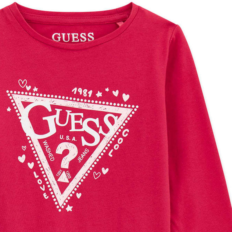 T-shirt a maniche lunghe fucsia Guess per bambina con stampa