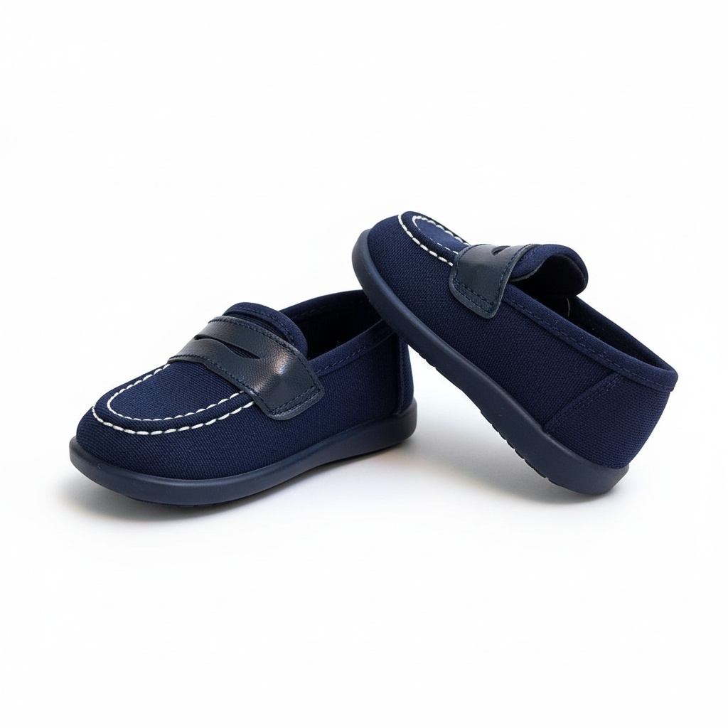 Mocassino. In tela blu.