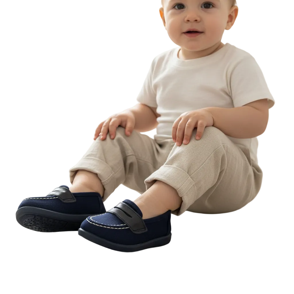 Mocassino. In tela blu.
