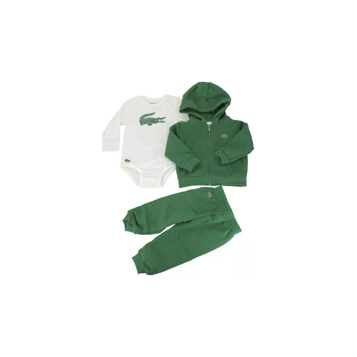 Completo Lacoste felpa e pantalone verde con body bianco