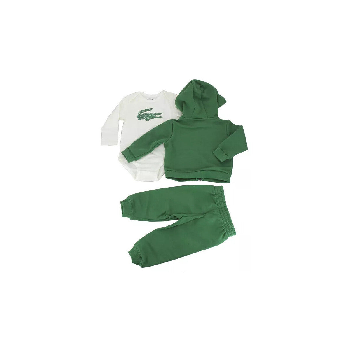 Completo Lacoste felpa e pantalone verde con body bianco