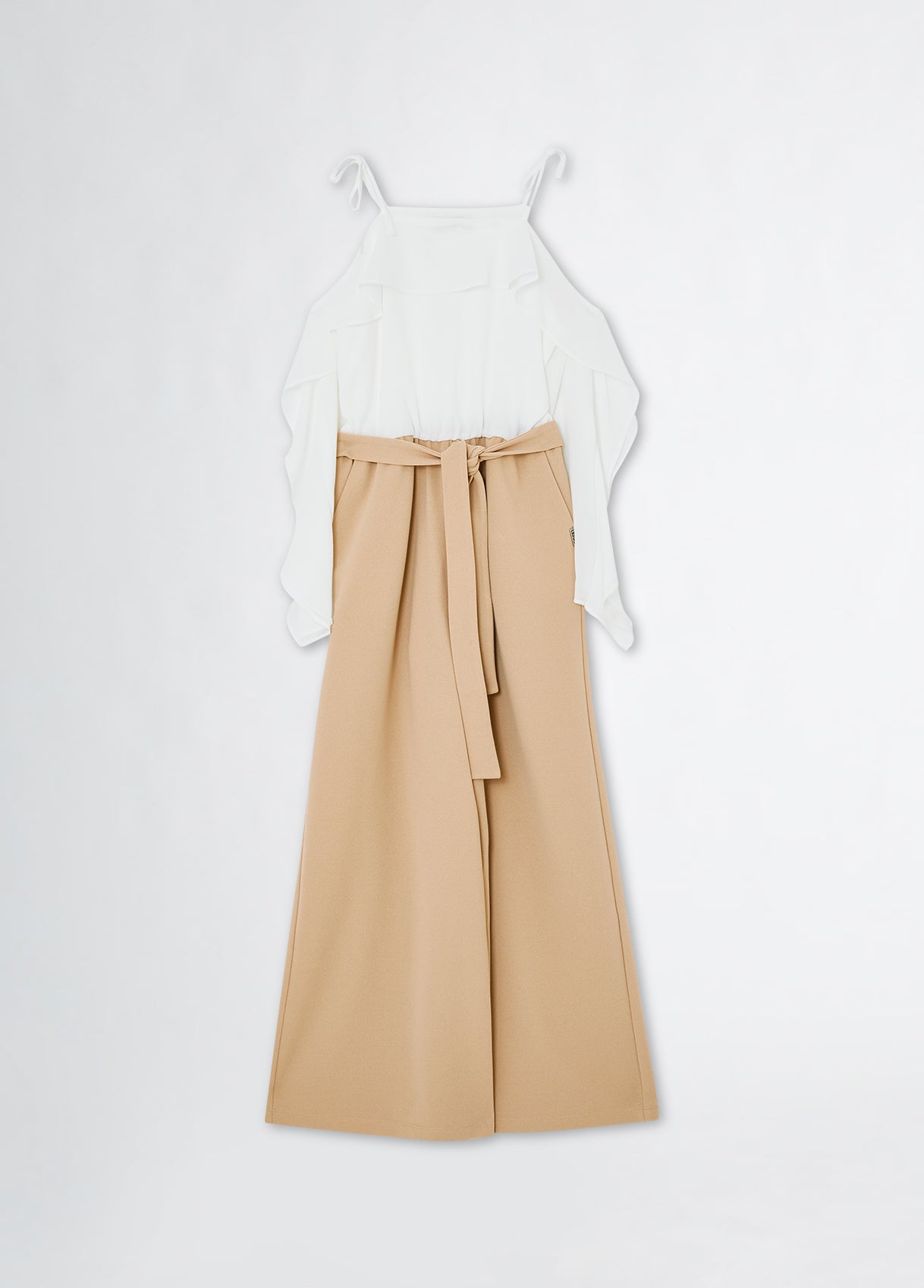 Tuta Per Ragazza Con Camicia Bianca E Pantalone Beige.