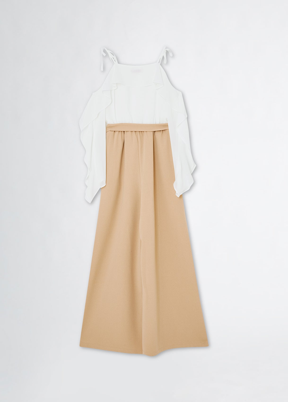 Tuta Per Ragazza Con Camicia Bianca E Pantalone Beige.