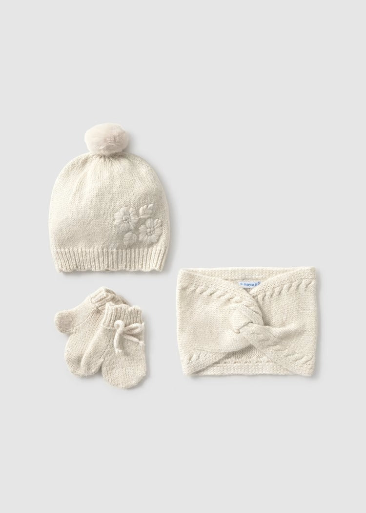 Set 3 pezzi cappello e collo neonata