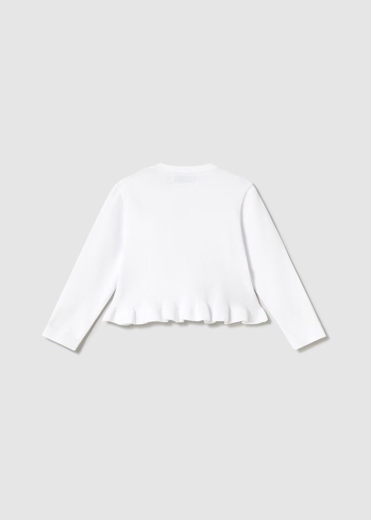 Cardigan in maglia con volant in vita. Chiusura con bottoncini.