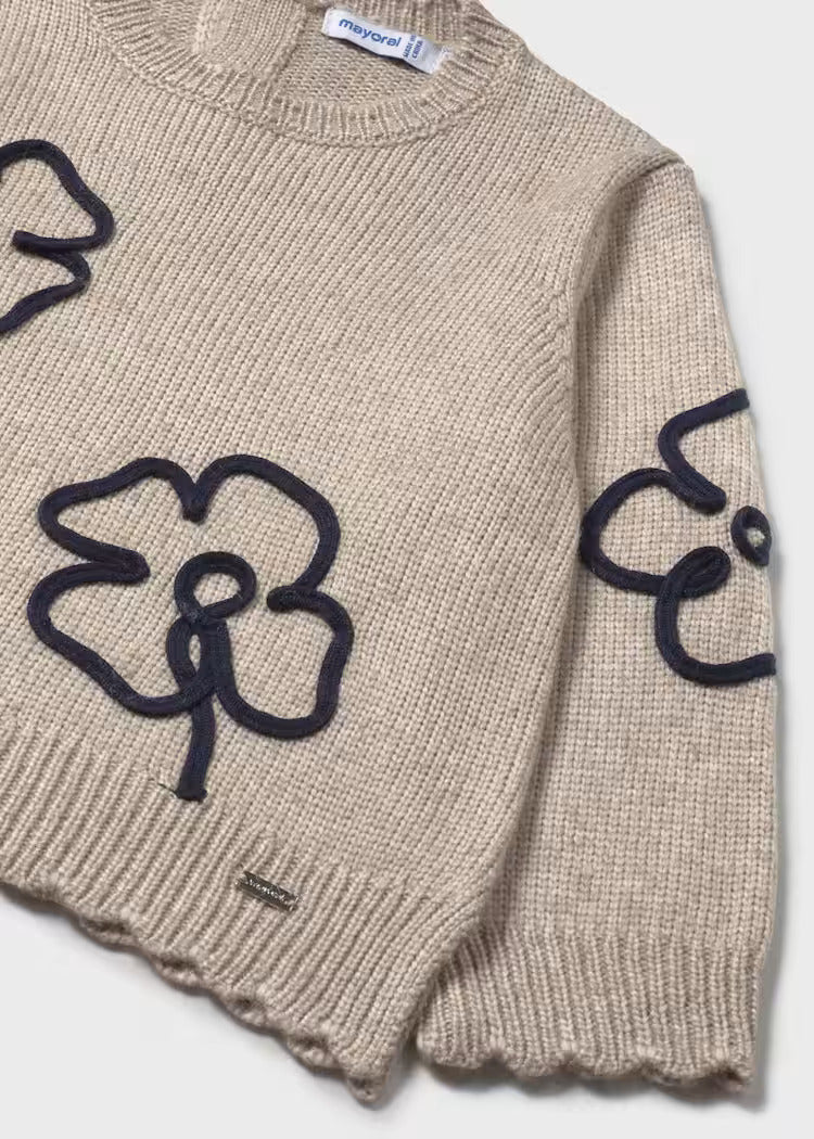 Maglione beige per neonata con fiori blu Mayoral