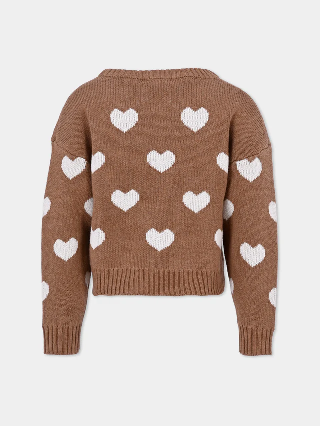 Maglione marrone con cuori all over
