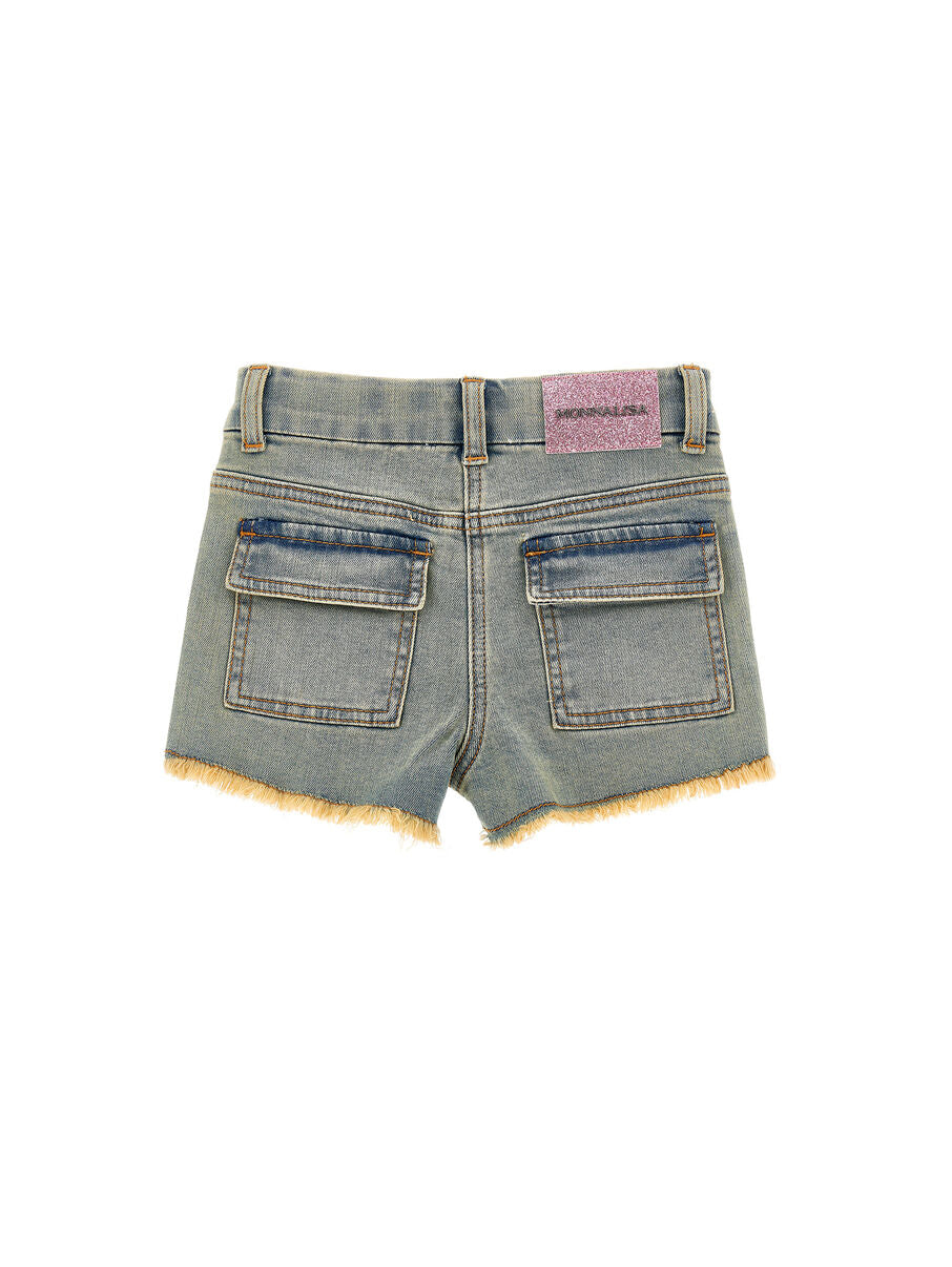 Shorts jeans ricamatI fiori pesco