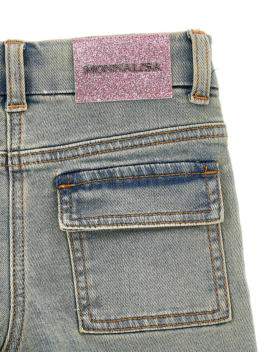 Shorts jeans ricamatI fiori pesco