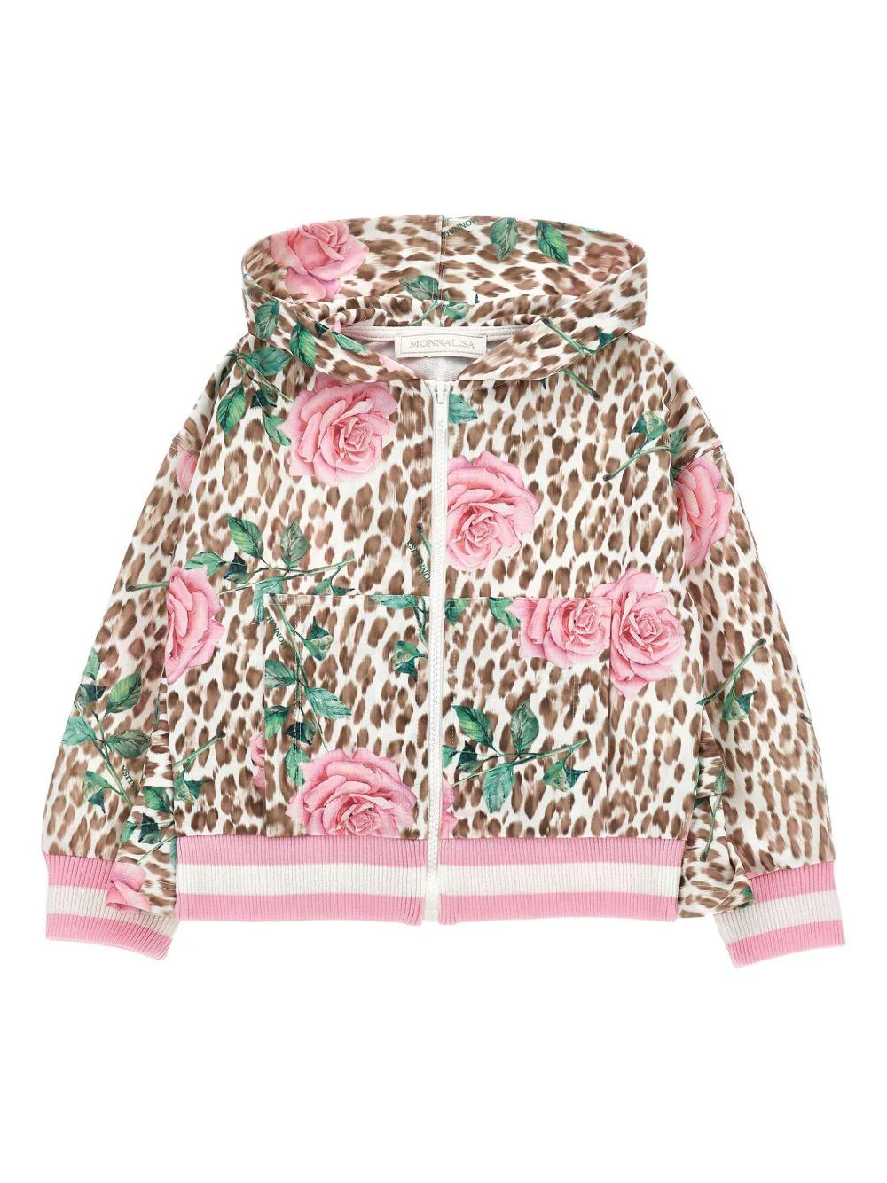 Felpa per bambina Monnalisa animalier con dettaglio rose e fiori