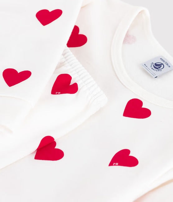 PIGIAMA BAMBINA IN TESSUTO FELPATO CON STAMPA A CUORI