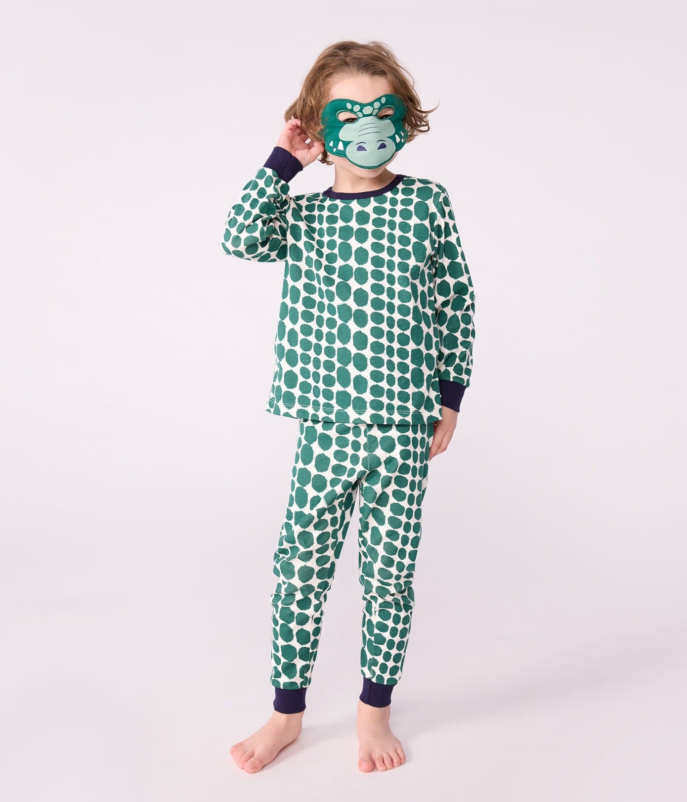 Pigiama verde per bambino con maschera