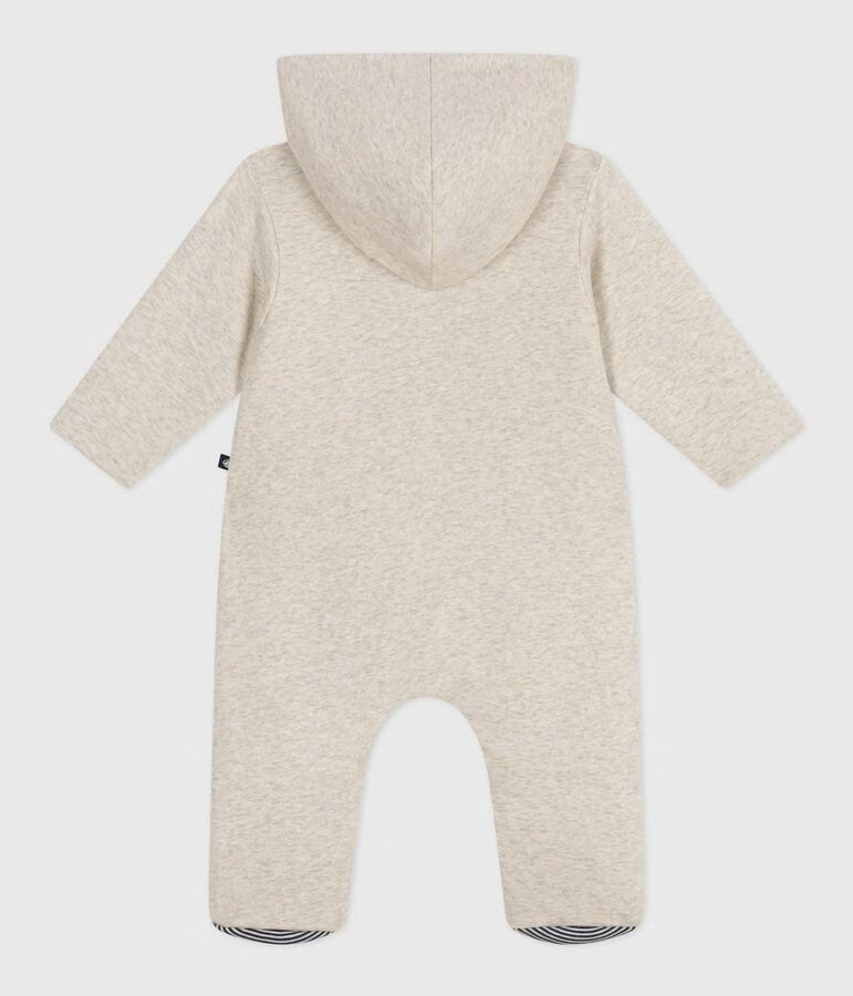 PADDED HOODED ALL-IN-ONE WITH FEET FOR NEWBORN IN SOLID COLOR