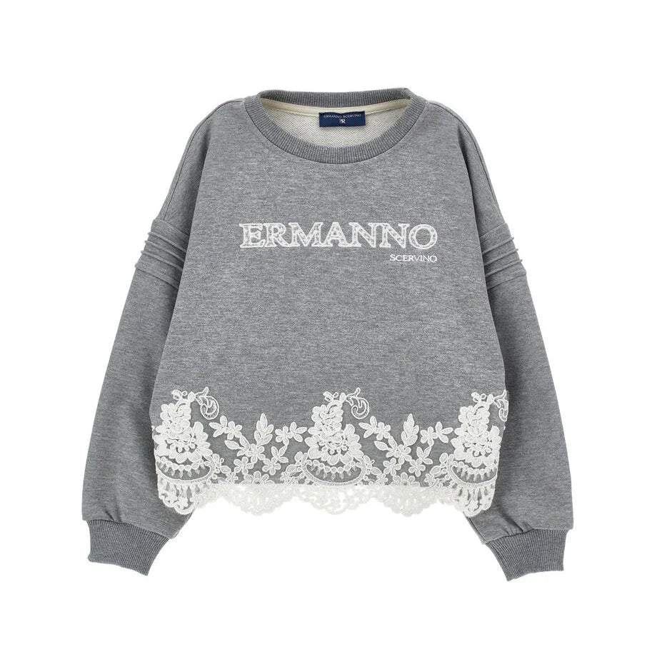 Felpa Bimba logo ricamato e bordo in pizzo Ermanno Scervino
