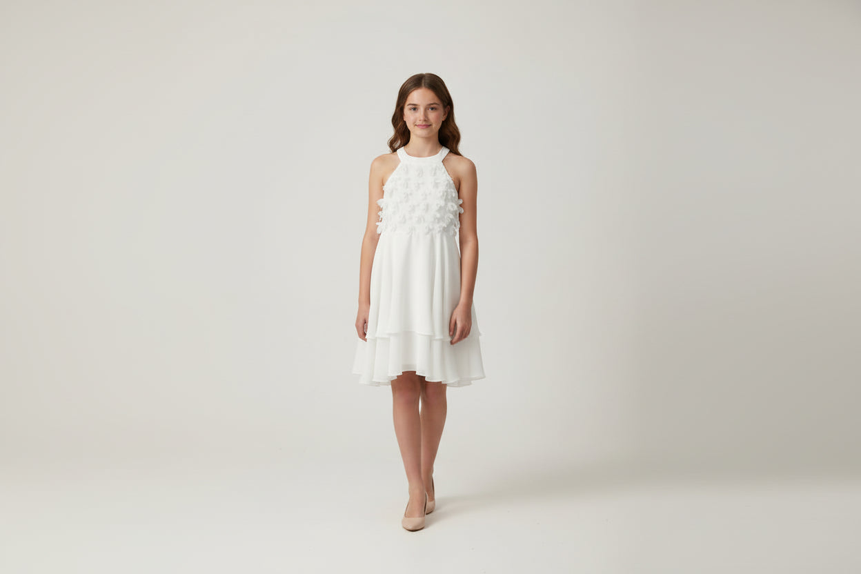 ABITO BIANCO CON FIORI E STRASS BAMBINA