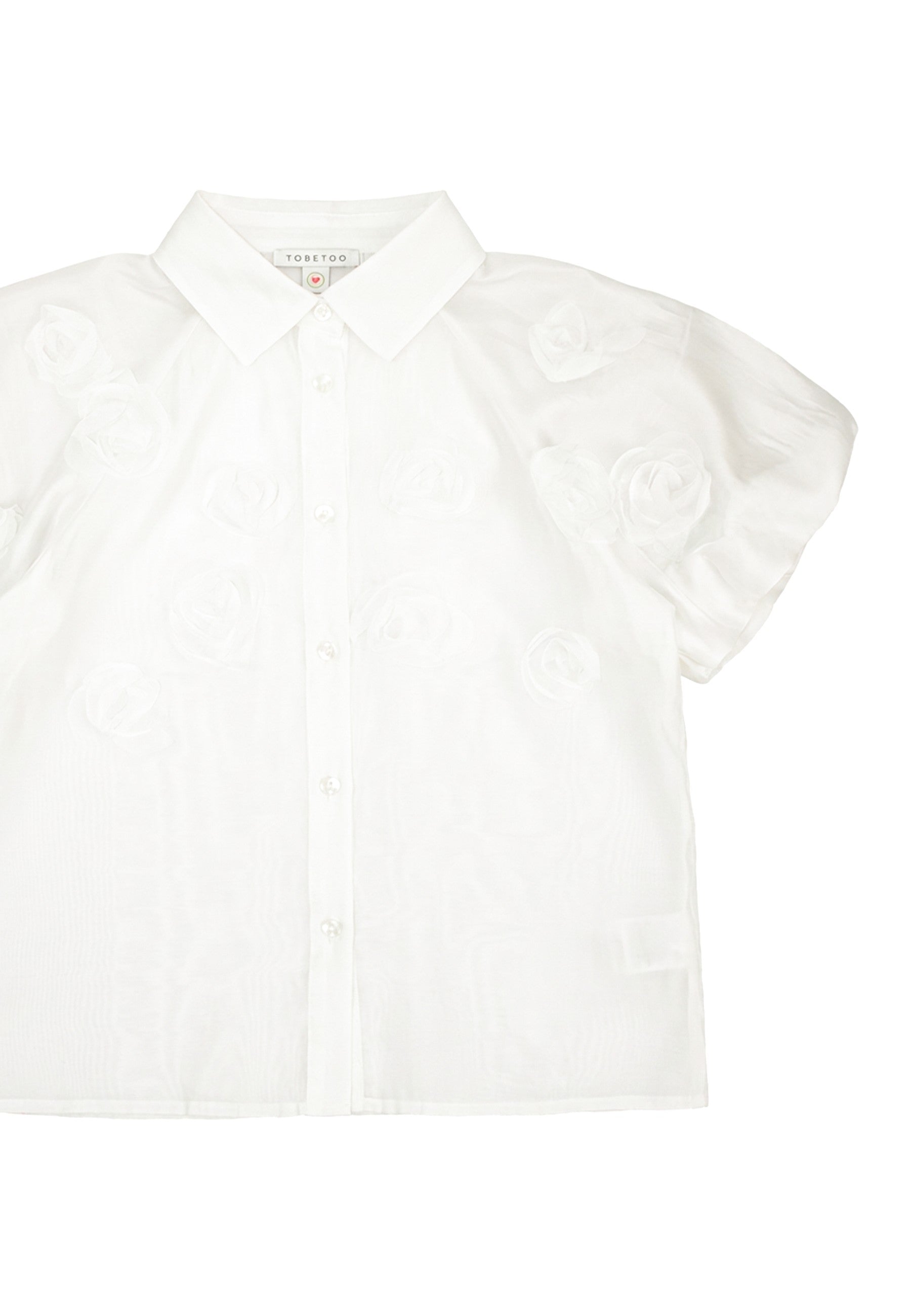 Camicia in tessuto trasparente con maniche morbide e applicazioni floreali – To Be Too