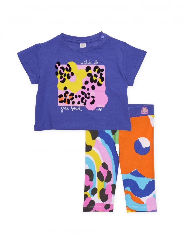 Completo da bambina in maglia con stampa astratta