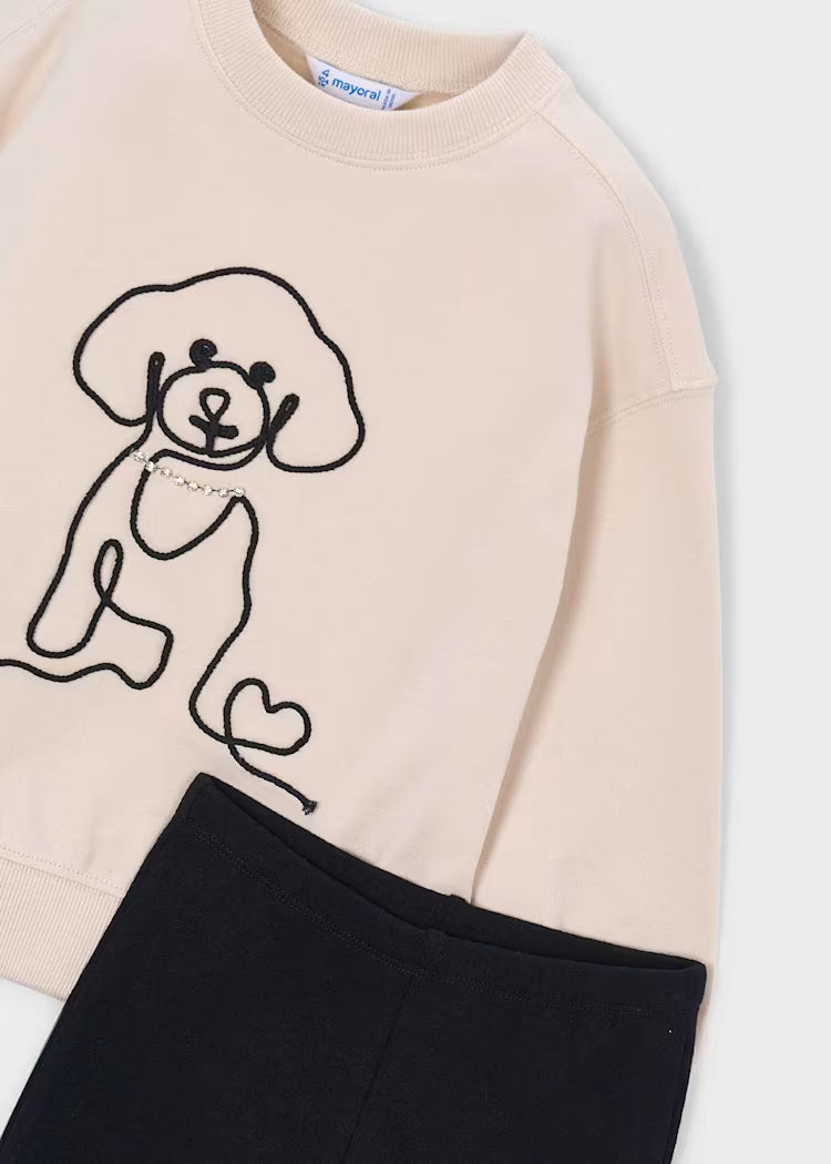 Completo leggings a zampa e felpa con cane bambina Mayoral