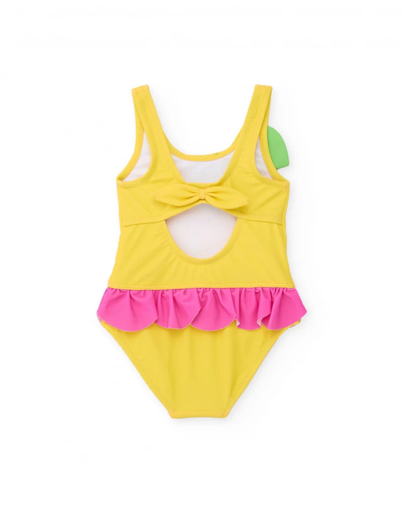 Costume da bagno da bambina in maglia con foglie in rilievo
